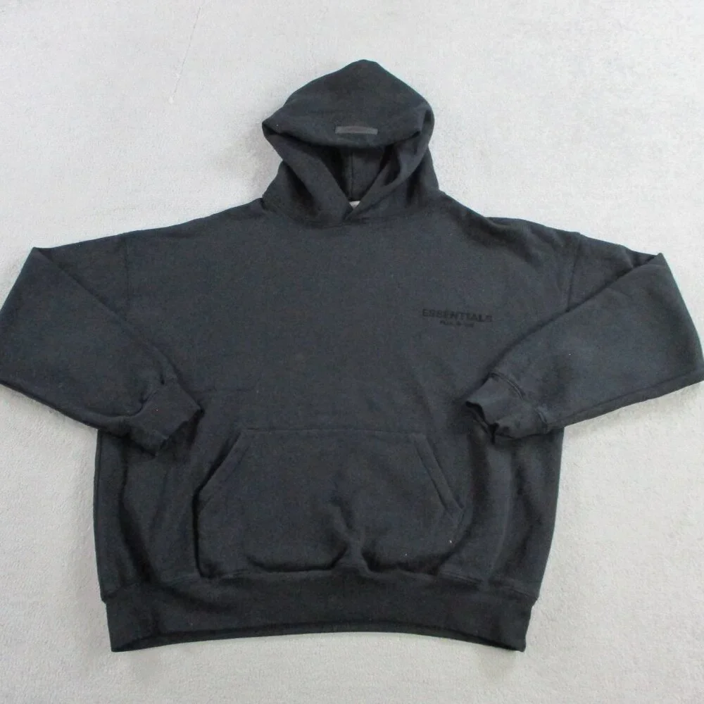 Fear of God Essentials Stretch Limo Hoodie Adult Medium Black Logo Spellout EUC - Picture 1 of 9